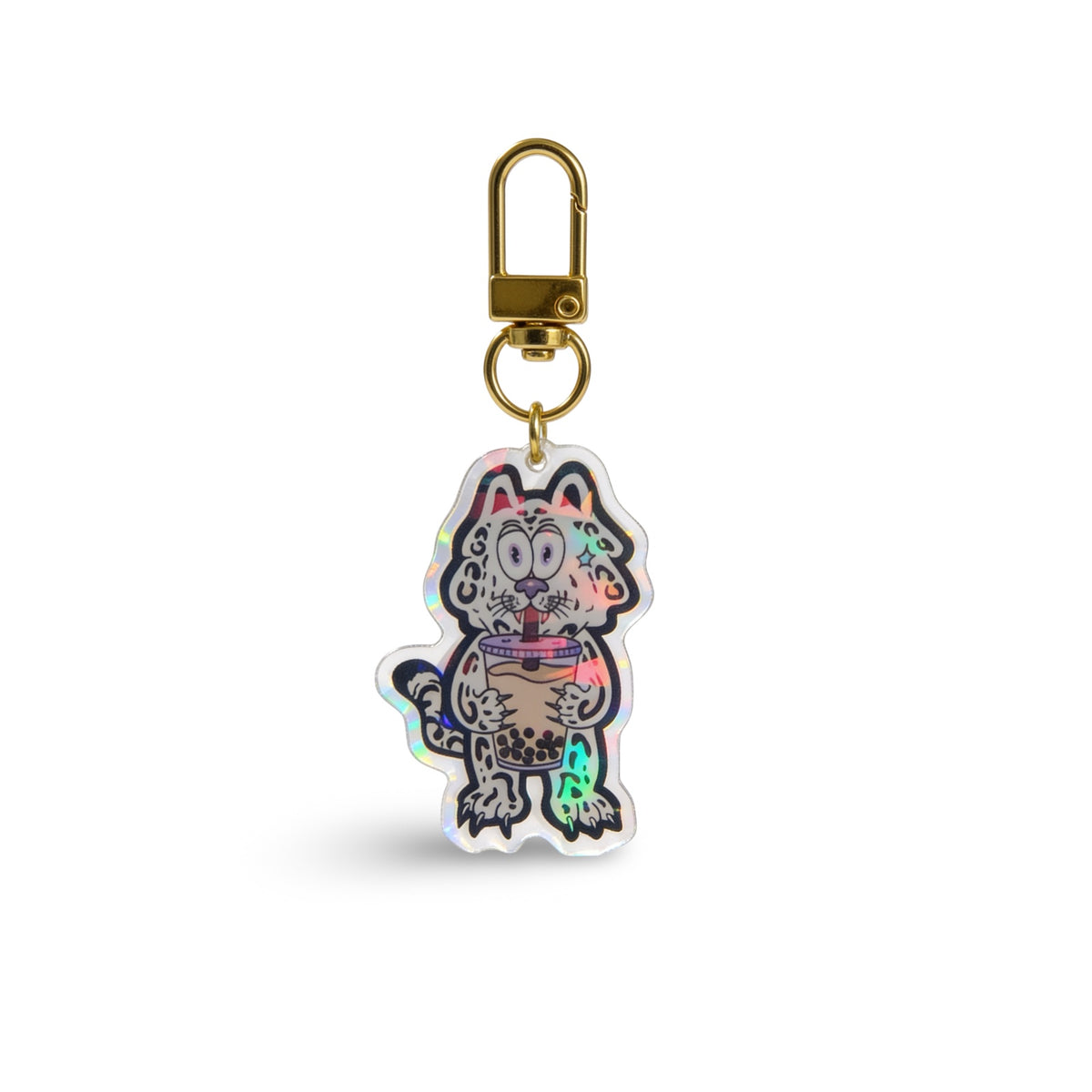 Pouncy Snow Leopard Holographic Keychain